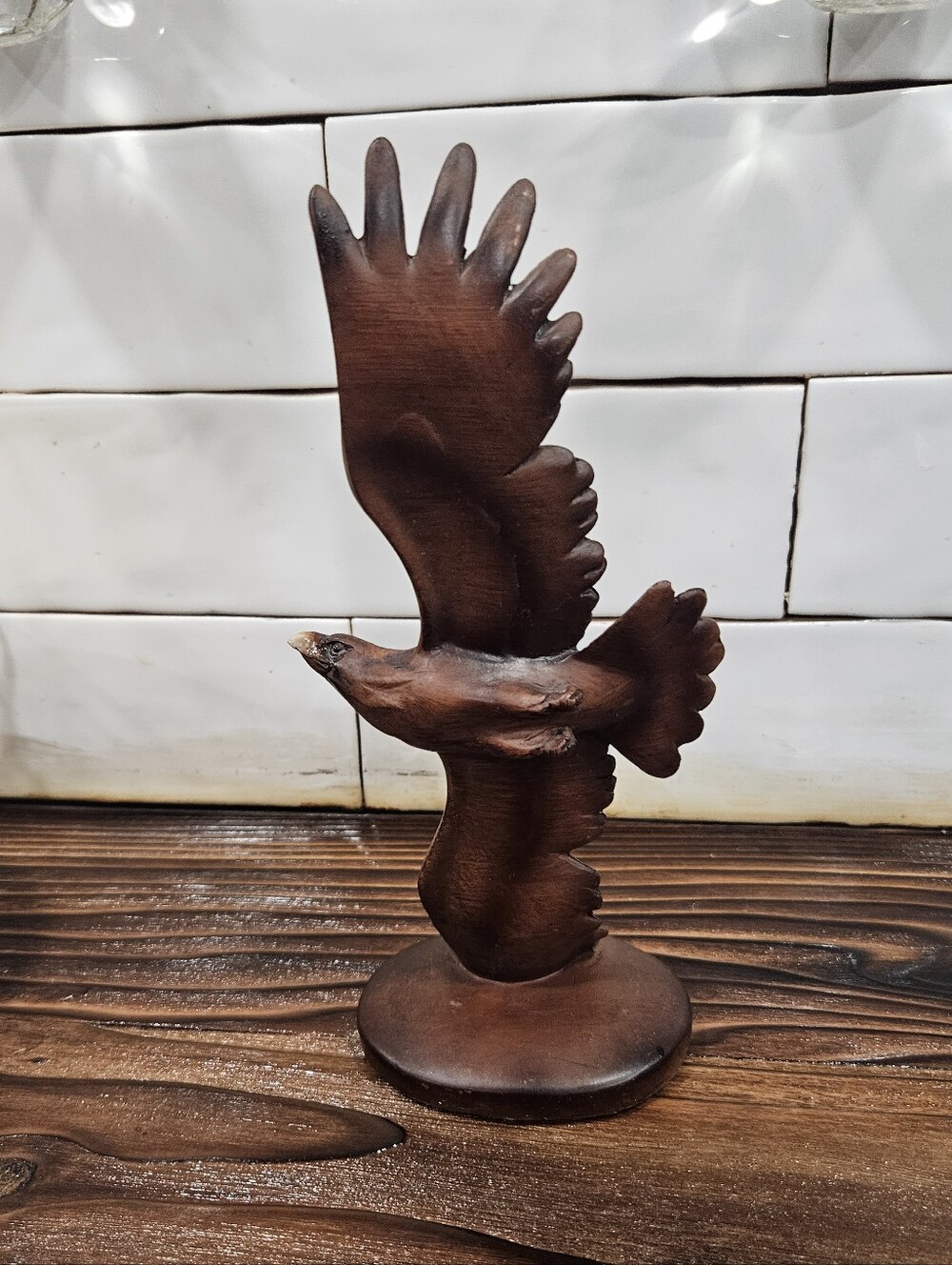 Soaring Eagle Hand Carved Wood Figurine Statue